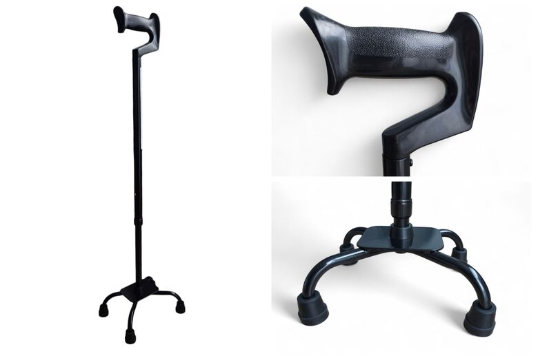 Četru kāju spieķis ar rokturi(kvadripods), regulējams, 66–88 cm